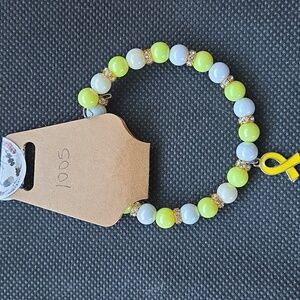 Handmade Yellow and White Beaded Bracelets With Yellow Ribbons